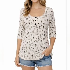 VTG CRAFTY COUTURE Skull Waffle Henley Grunge Gasparilla Top FLAWED